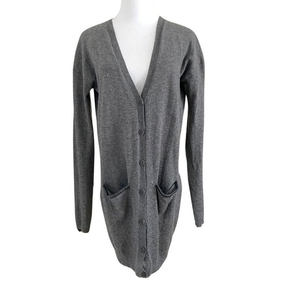 ZADIG & VOLTAIRE TRANE LC WOOL CASHMERE LEATHER GREY KNIT CARDIGAN - M - Picture 1 of 11